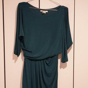 Max and Cleo Forest Green Draped Cocktail Dress with Cutout Sleeve Detail